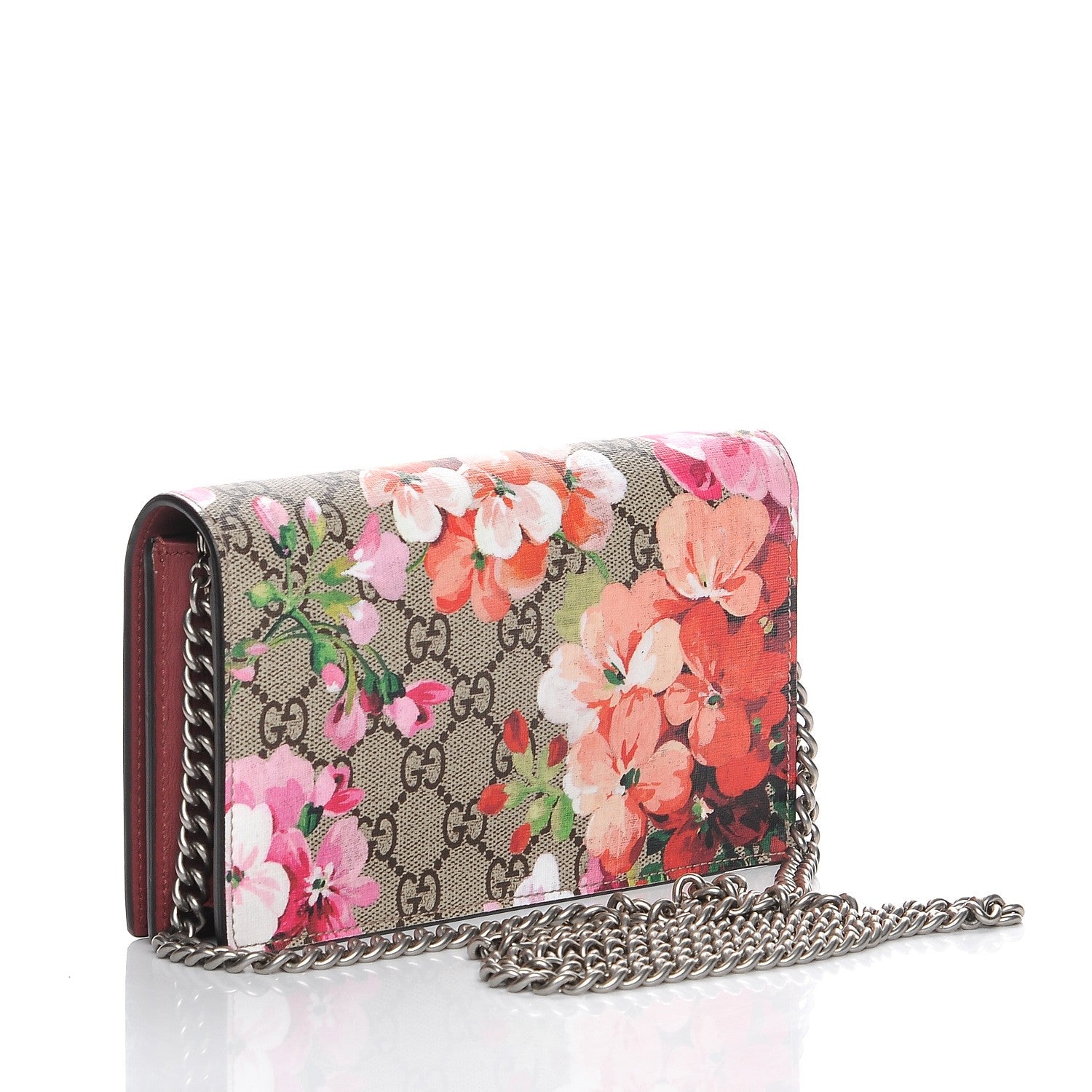 Gucci GG Supreme Monogram Blooms Chain Wallet Beige Multicolor Dry Rose 3 of 7
