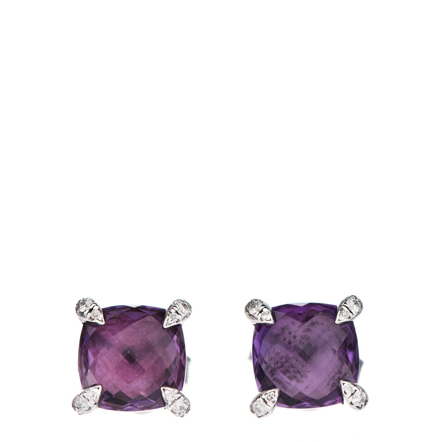 Sterling Silver Diamond Amethyst 9mm Chatelaine Earrings