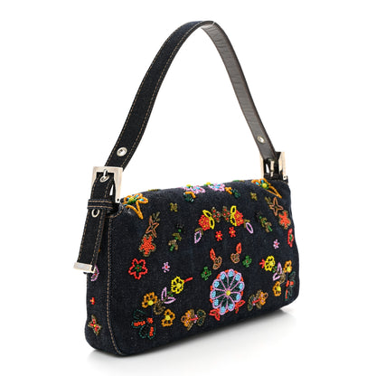 Fendi Denim Ricami Beaded Baguette Blue 3 of 10