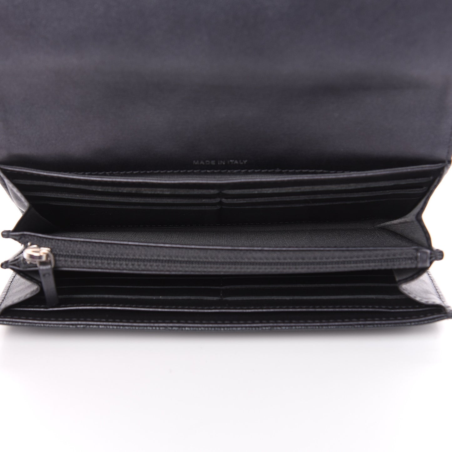 Metallic Caviar Quilted CC Large Gusset Flap Wallet Black