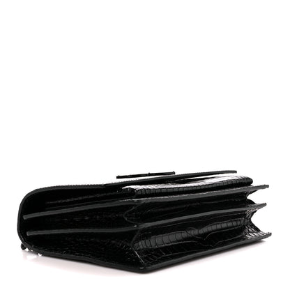 Saint Laurent Calfskin Crocodile Embossed Medium Monochrome Monogram Sunset Black 4 of 12