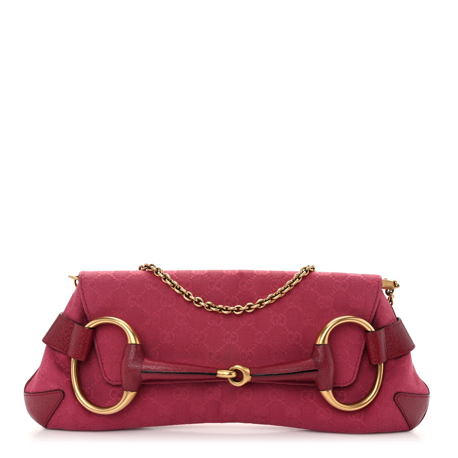 Gucci Monogram Horsebit Chain Clutch Pink 1 of 9