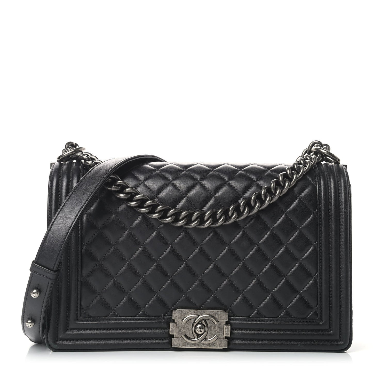 Lambskin Quilted New Medium Boy Flap Black