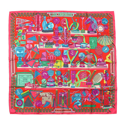 Hermes Silk Les Trophees Scarf 90 Rose Vif Rouge Turquoise 1 of 5