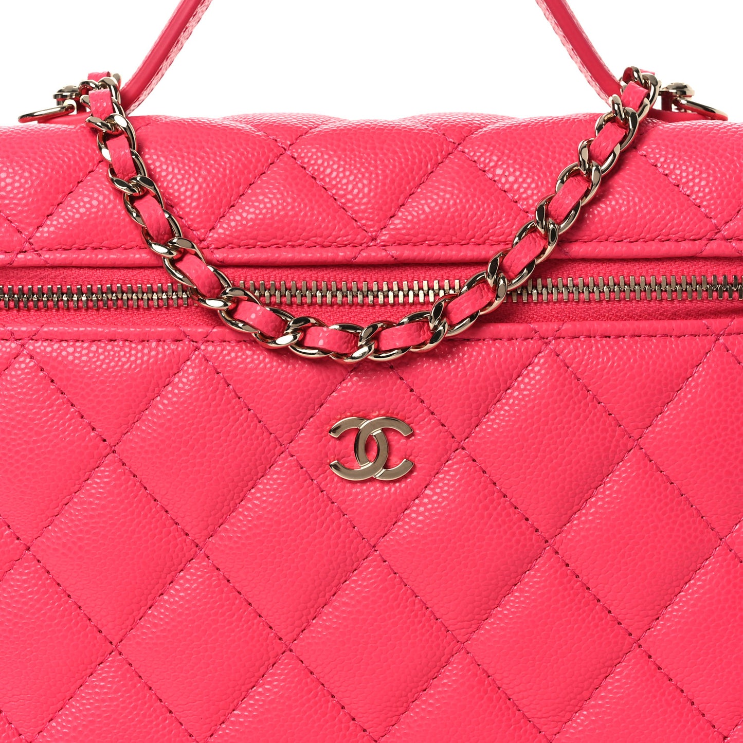 Caviar Quilted Top Handle Slim Vanity With Chain Fuchsia