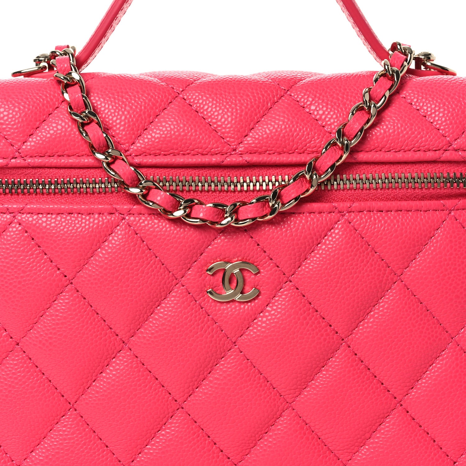 Chanel Caviar Quilted Top Handle Slim Vanity With Chain Fuchsia 8 of 10