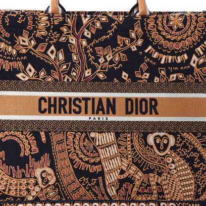 Christian Dior Embroidered Dior Animals Monkey Canvas Book Tote Orange Multicolor 7 of 9