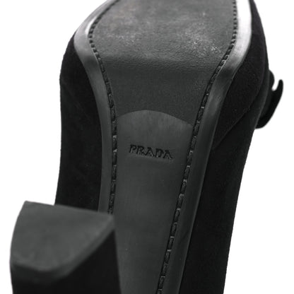 Prada Suede Logo Bow Pumps 38.5 Black 7 of 9