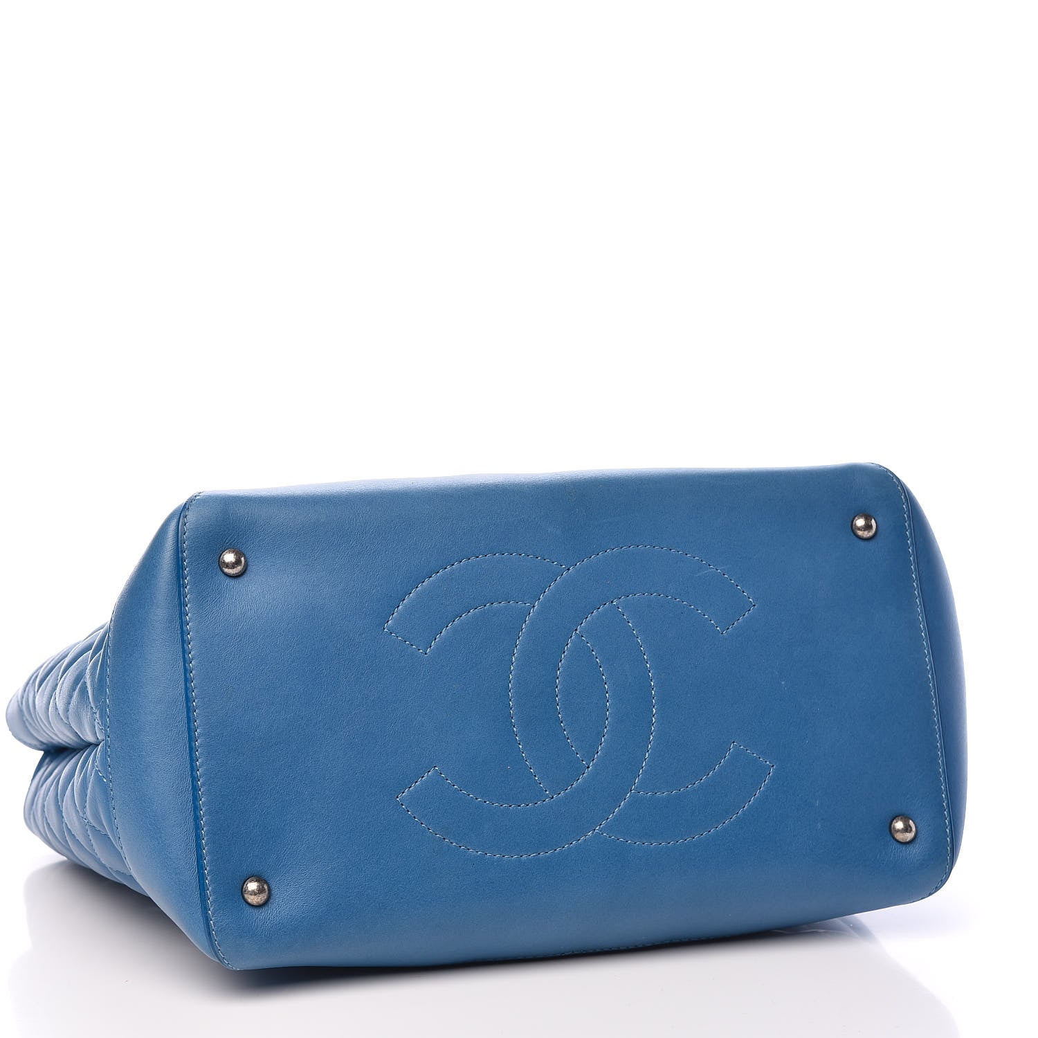 Chanel Calfskin Quilted Easy Shopping Tote Blue 4 of 12