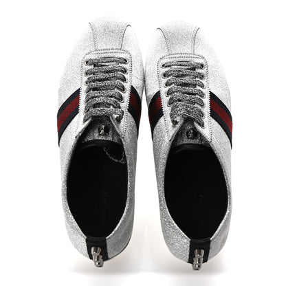 Gucci Glitter Fabric Studded Web Mens Sneakers 12 Silver 2 of 10