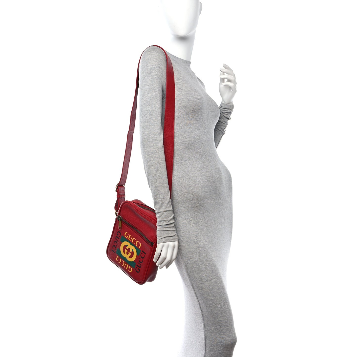 Grained Calfskin Logo Messenger Bag Hibiscus Red
