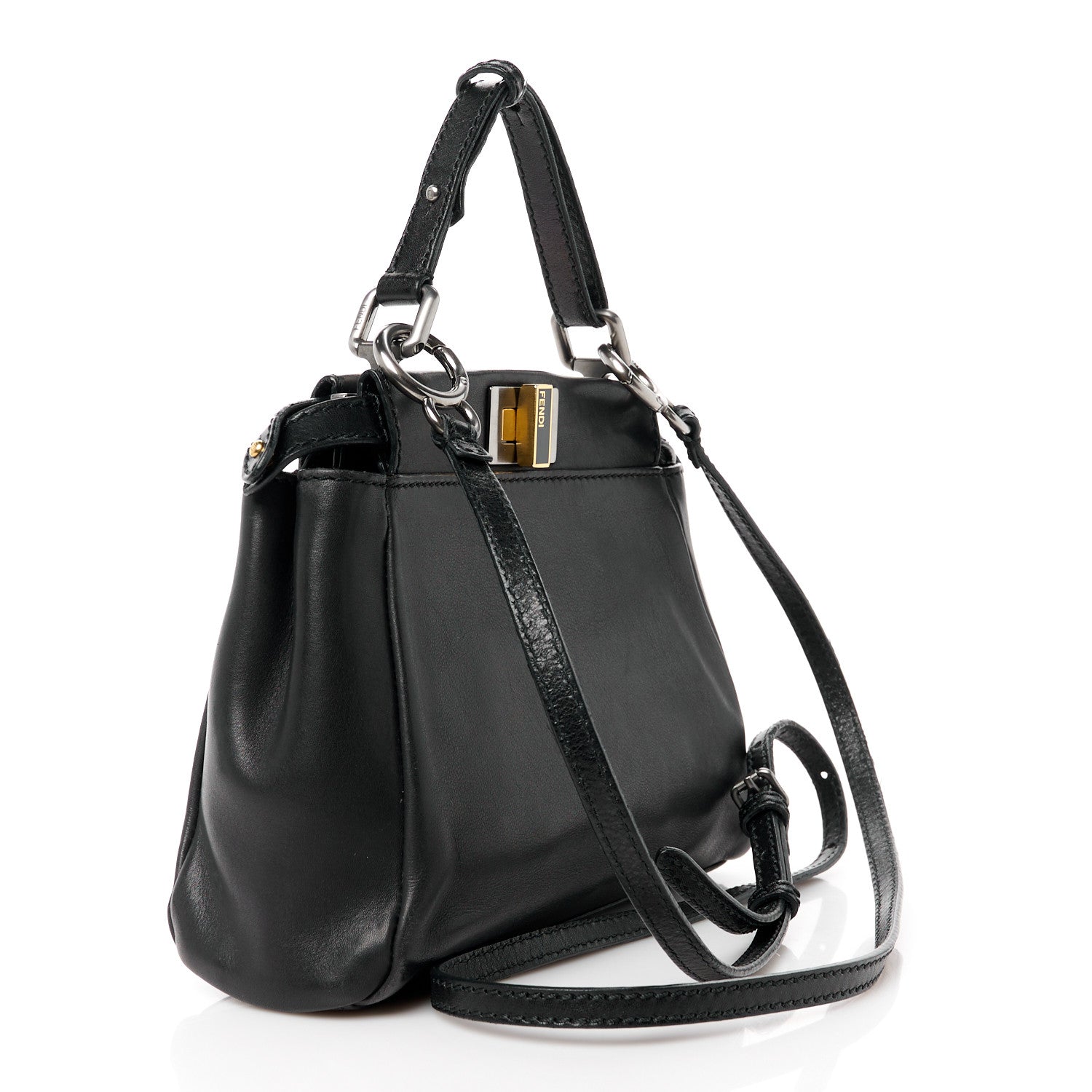 Fendi Vitello Saddle Mini Peekaboo Iconic Satchel Black 3 of 13