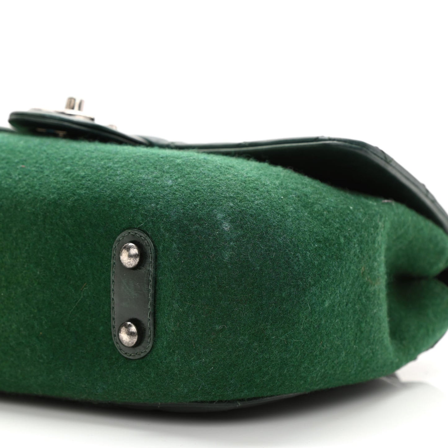 Felt Glazed Calfskin Quilted Edelweiss Flower Flap Dark Green