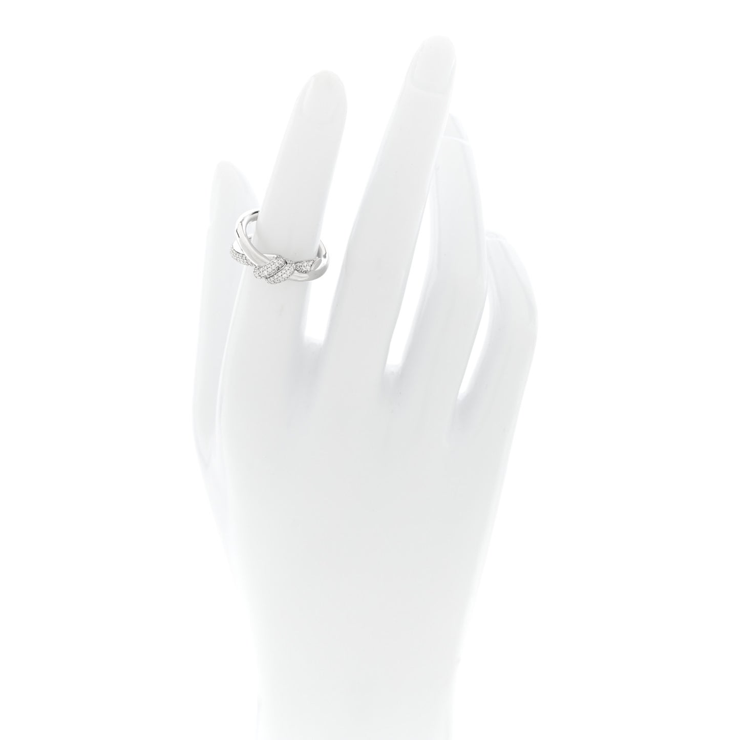 18K White Gold Diamond Double Row Knot Ring 50 5.25