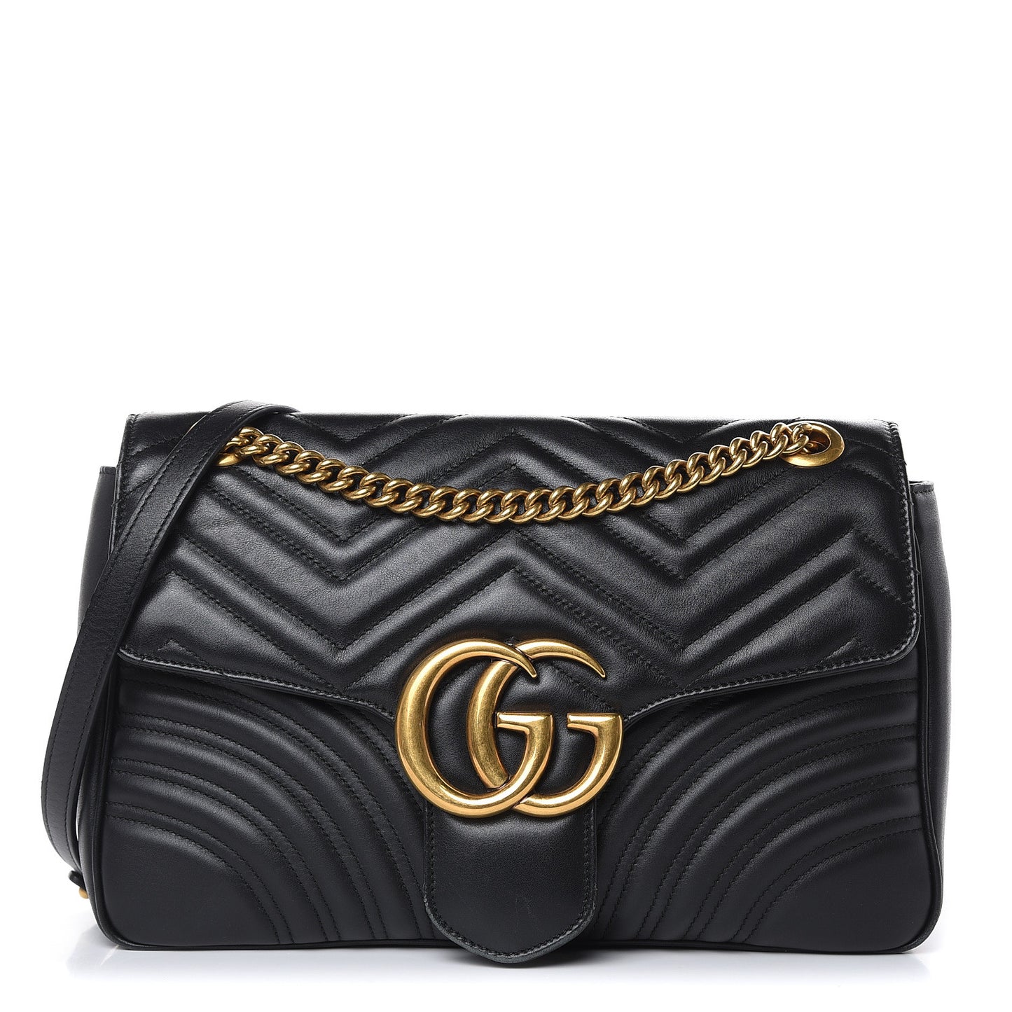 Calfskin Matelasse Medium GG Marmont Shoulder Bag Black