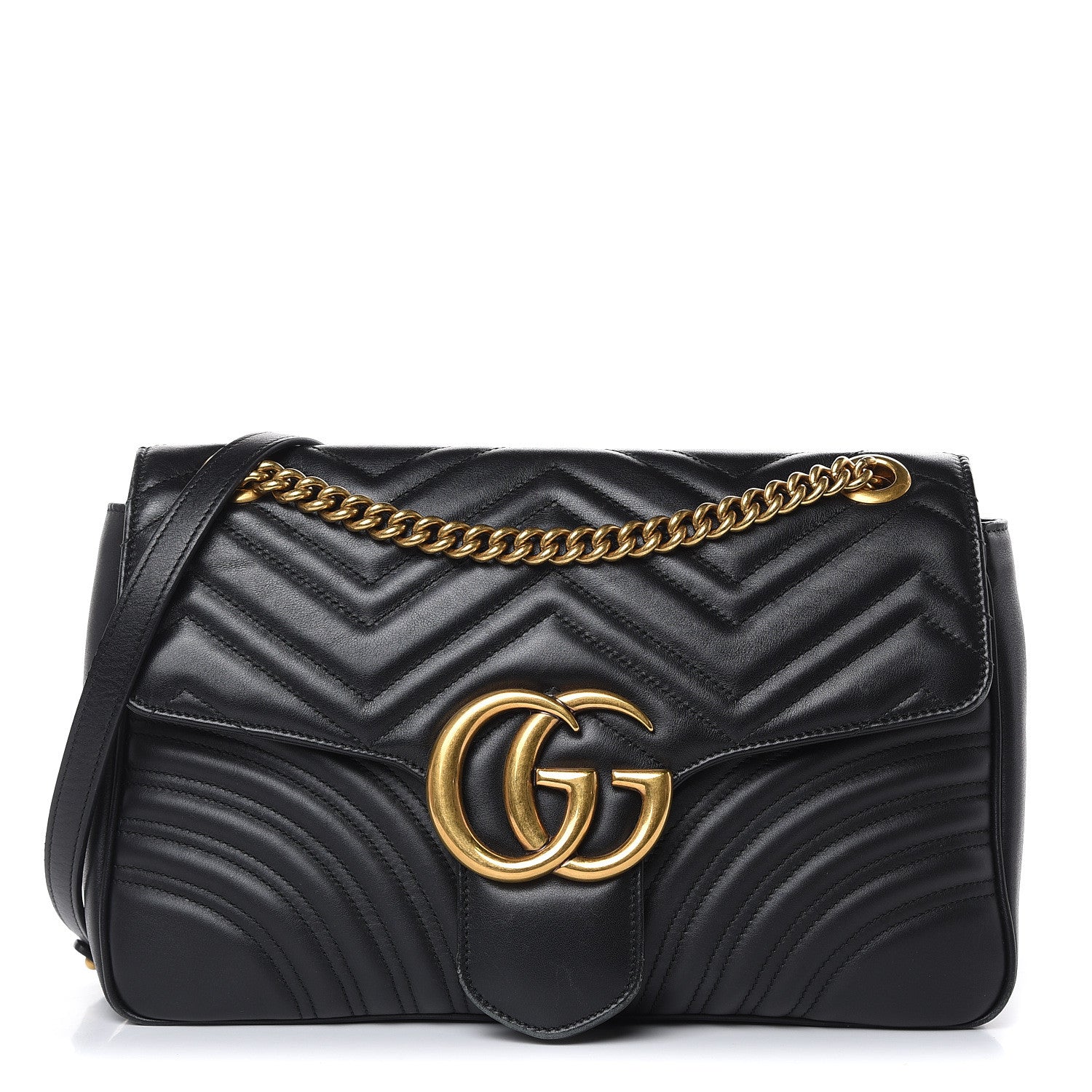 Gucci Calfskin Matelasse Medium GG Marmont Shoulder Bag Black 1 of 17