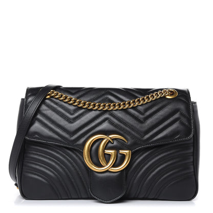 Gucci Calfskin Matelasse Medium GG Marmont Shoulder Bag Black 1 of 17
