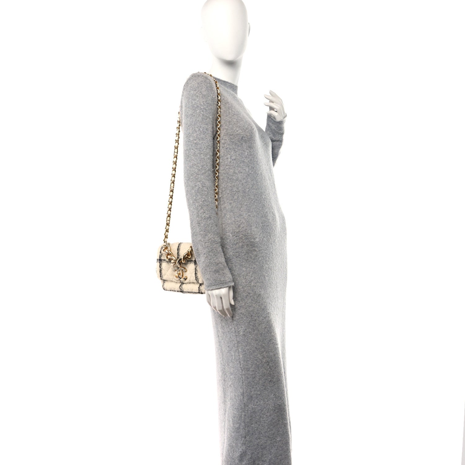 Chanel Wool Tweed Quilted Small Elegant Chain Flap White 2 of 11