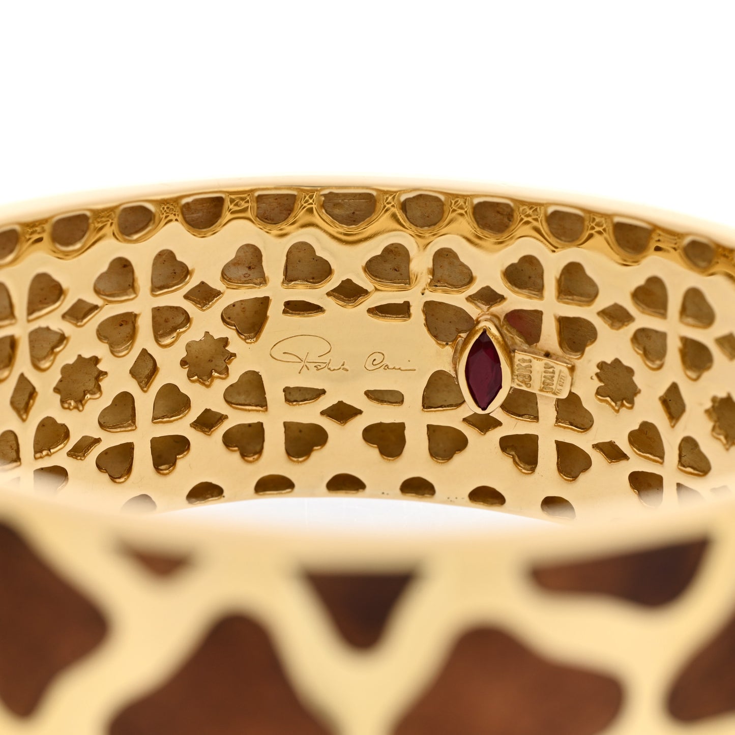18K Yellow Gold Enamel Giraffe Animalier Bangle Bracelet