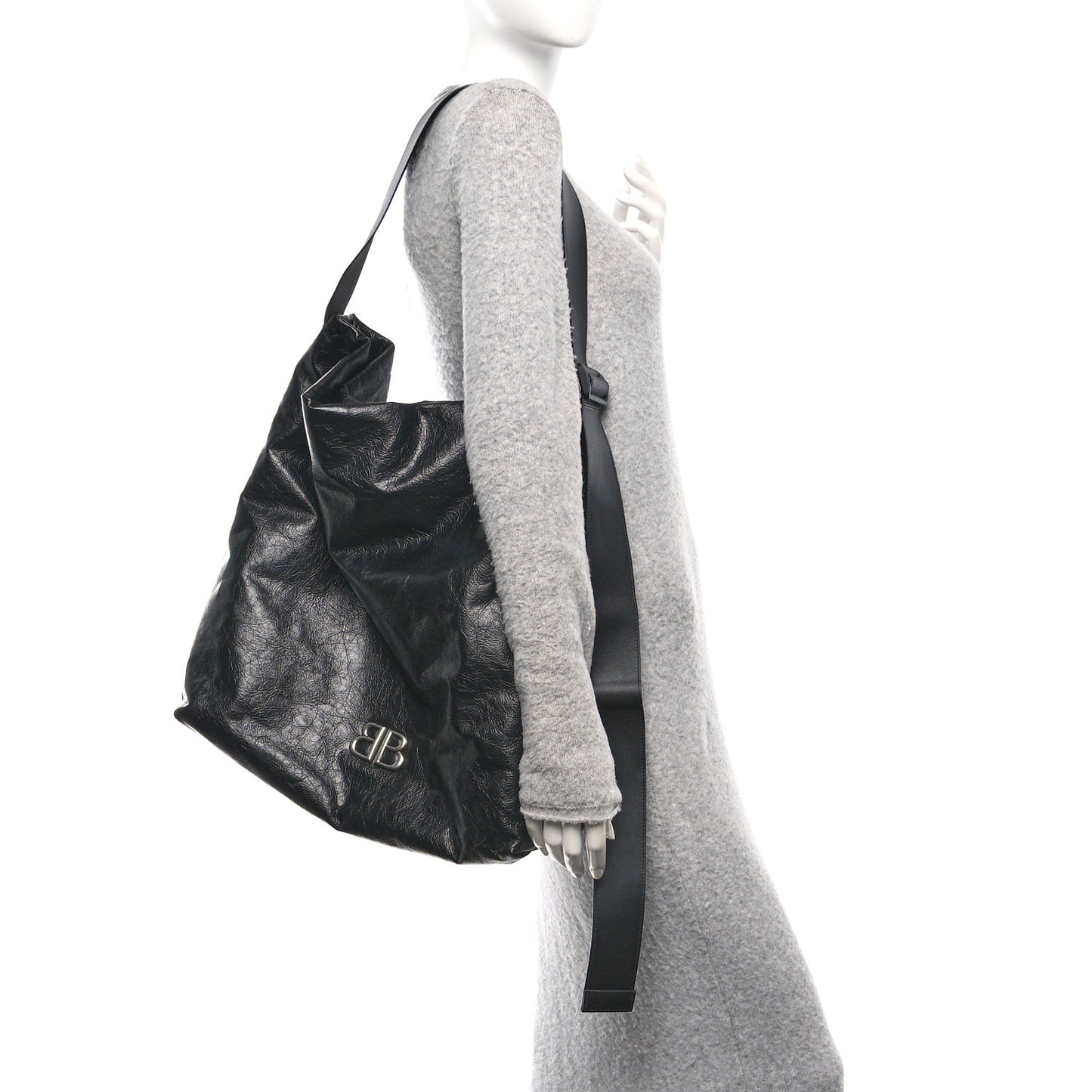 Arena Calfskin Large Monaco Shoulder Bag Black