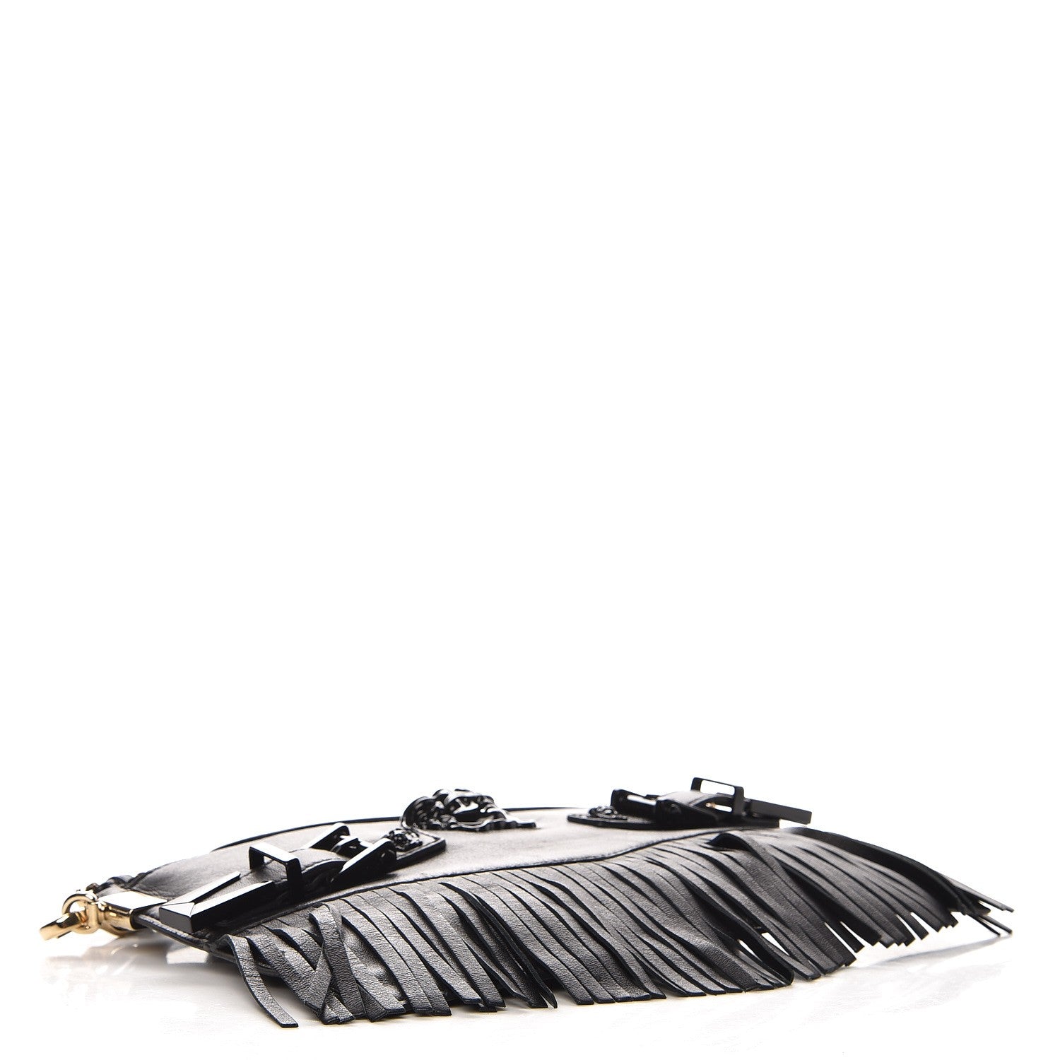 Versace Calfskin Palazzo Fringe Crossbody Bag Black 3 of 8