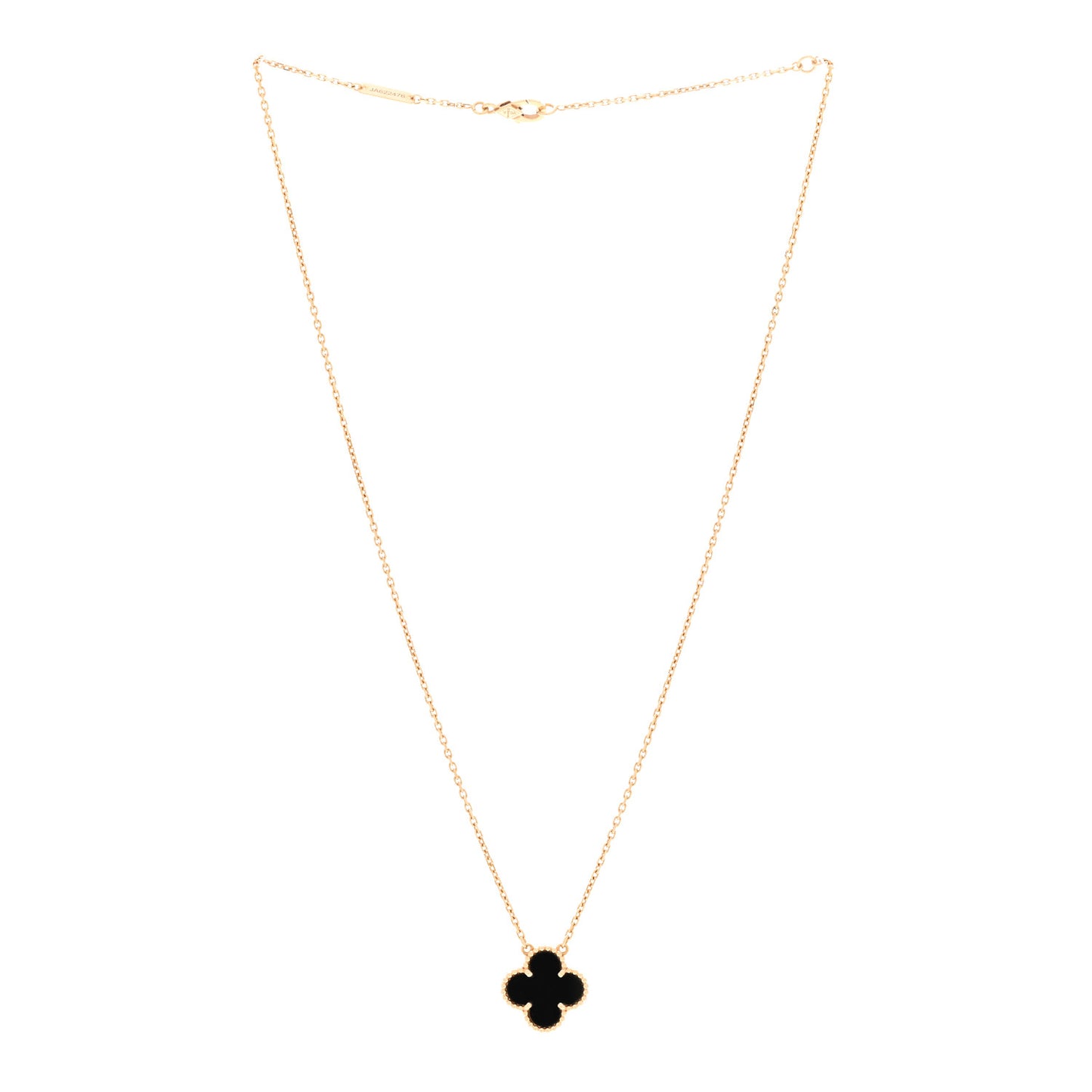 18K Yellow Gold Black Onyx Vintage Alhambra Pendant Necklace