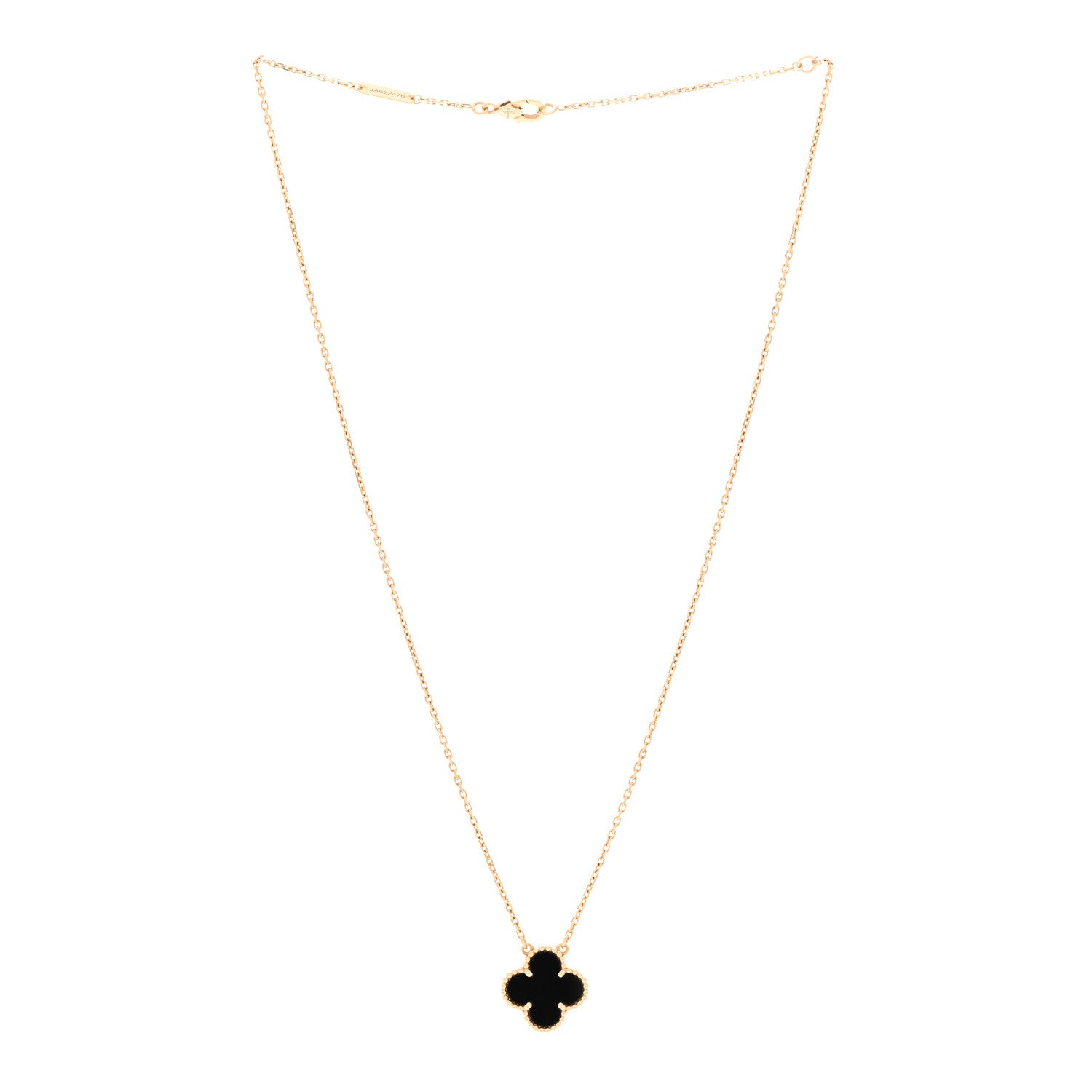 Van Cleef & Arpels 18K Yellow Gold Black Onyx Vintage Alhambra Pendant Necklace 3 of 6