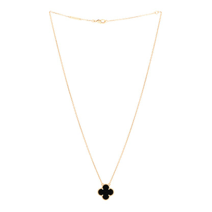 Van Cleef & Arpels 18K Yellow Gold Black Onyx Vintage Alhambra Pendant Necklace 3 of 6