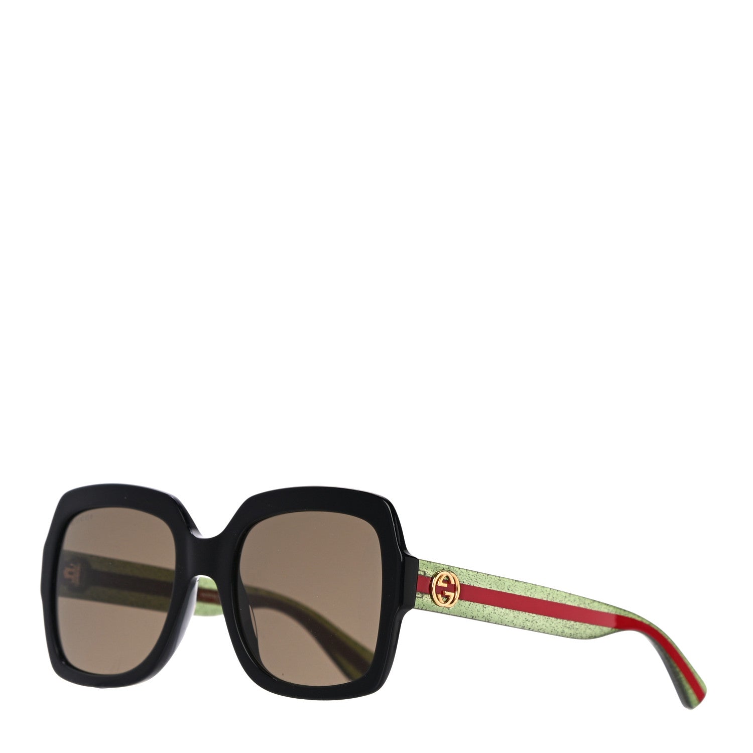 Gucci Acetate Square Frame Web Glitter Sunglasses GG0036S Black Green 1 of 7