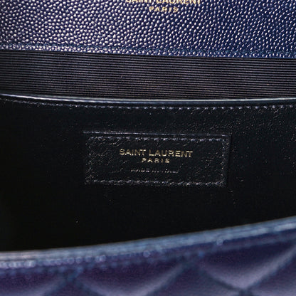 Saint Laurent Grain De Poudre Textured Mixed Matelasse Triquilt Medium Monogram Satchel Deep Marine 5 of 7