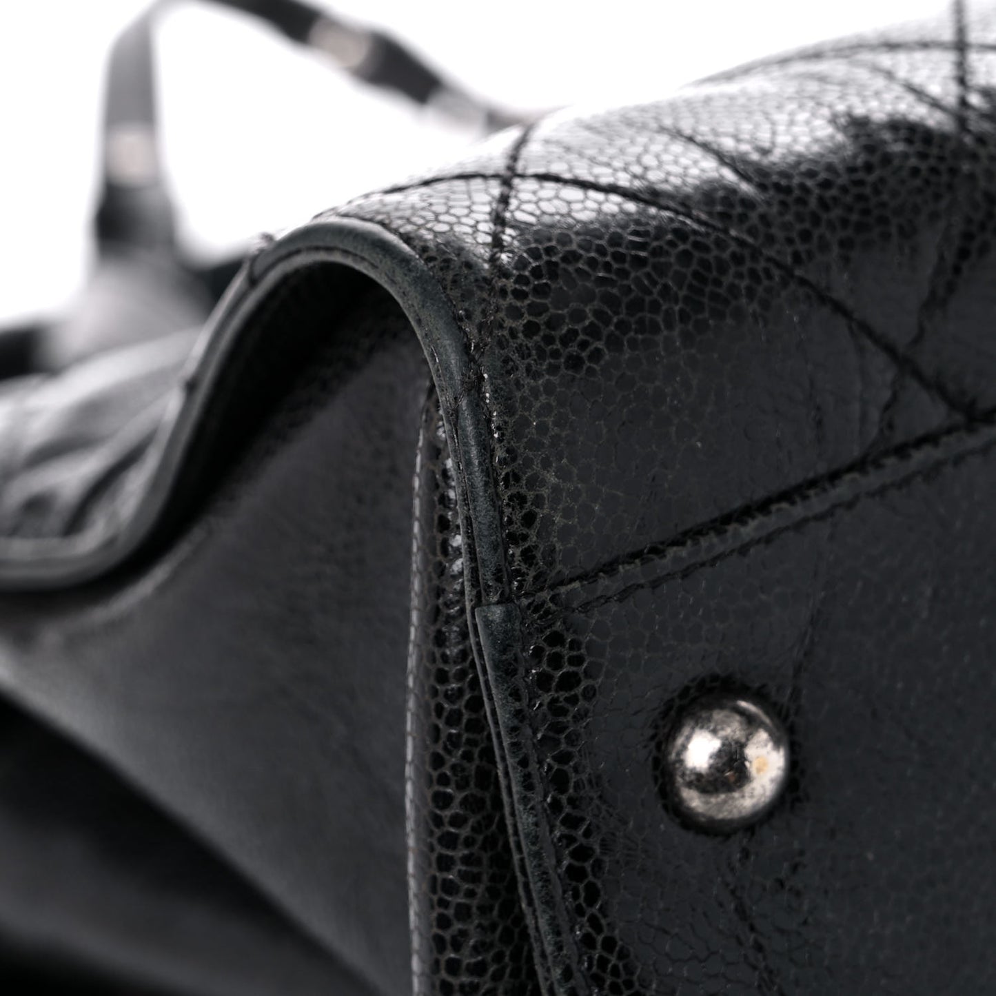Crumpled Grained Calfskin Quilted CC Crave Tote Black
