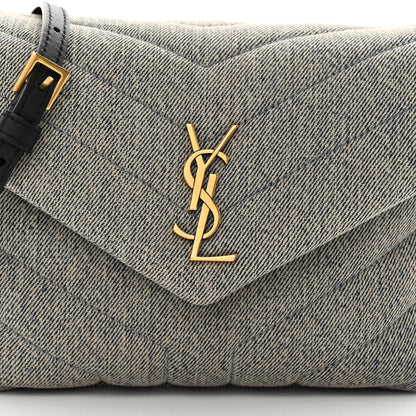 Saint Laurent Denim Y Quilted Monogram Toy Loulou Crossbody Bag Grey 8 of 11
