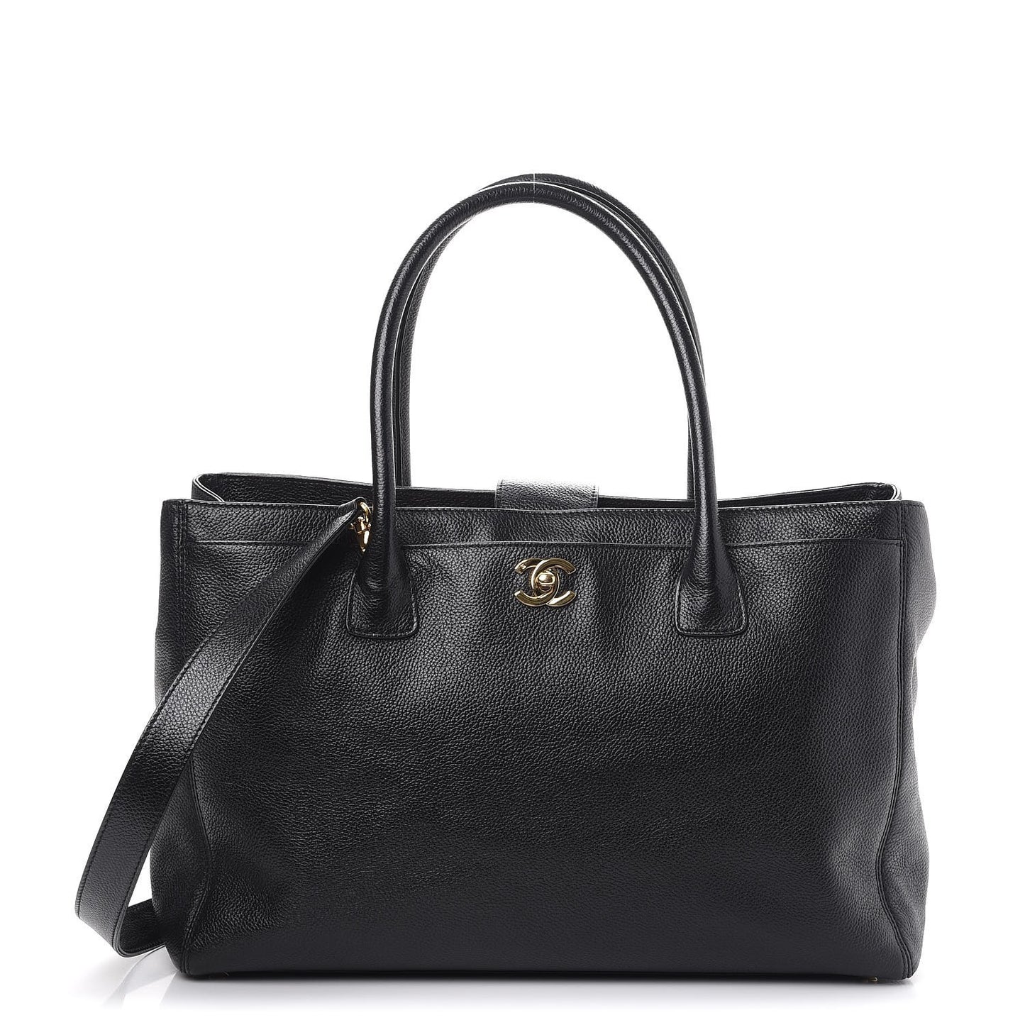Calfskin Cerf Executive Shopper Tote Black