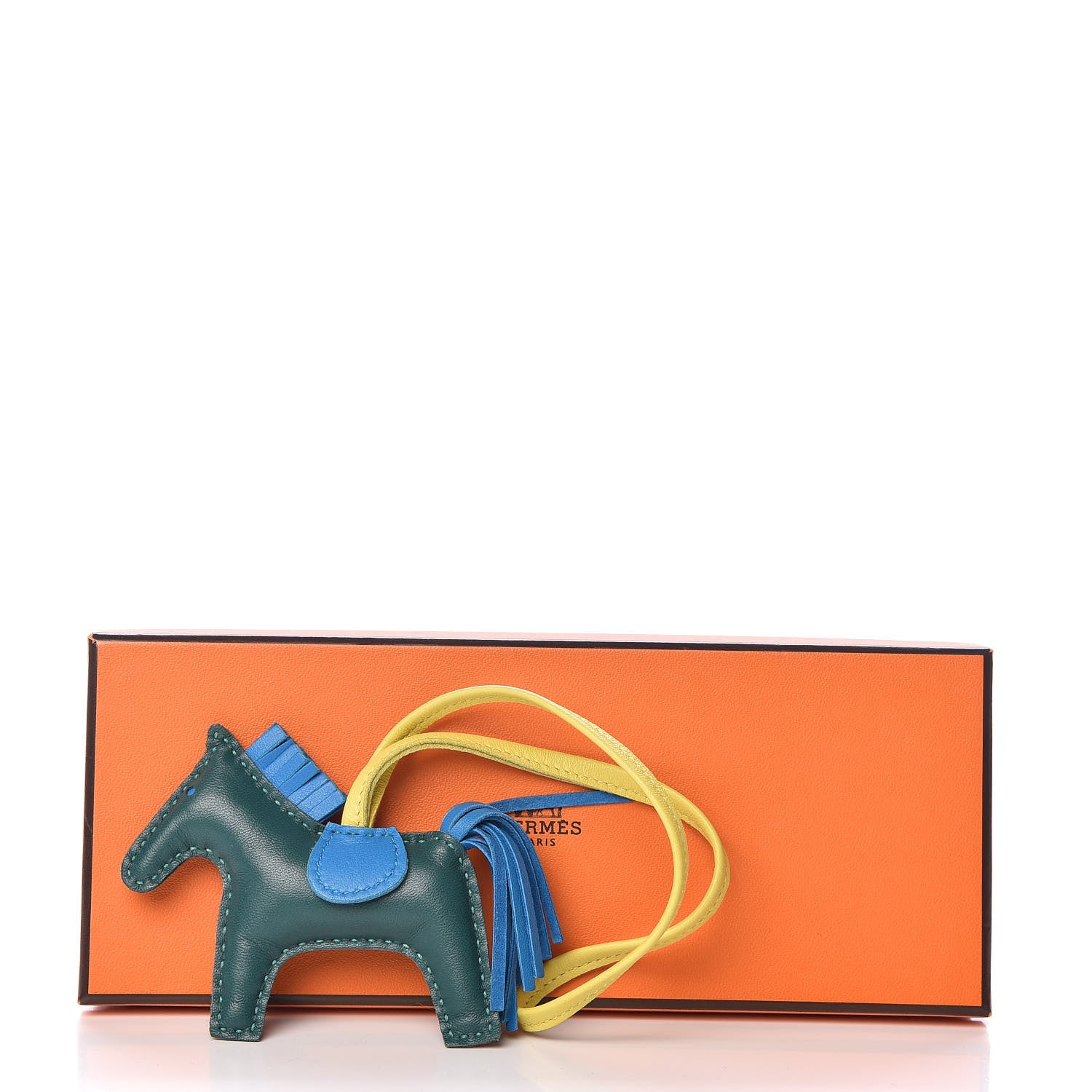 Hermes Milo Lambskin Grigri Rodeo Horse Bag Charm PM Malachite Bleu Zanzibar Lime 4 of 4
