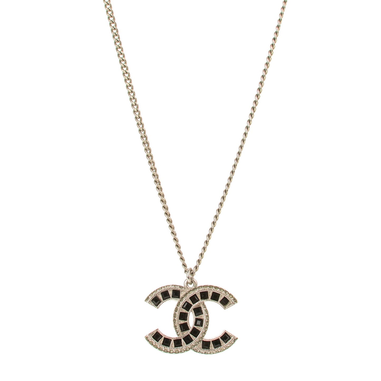 Baguette Crystal CC Necklace Silver Black