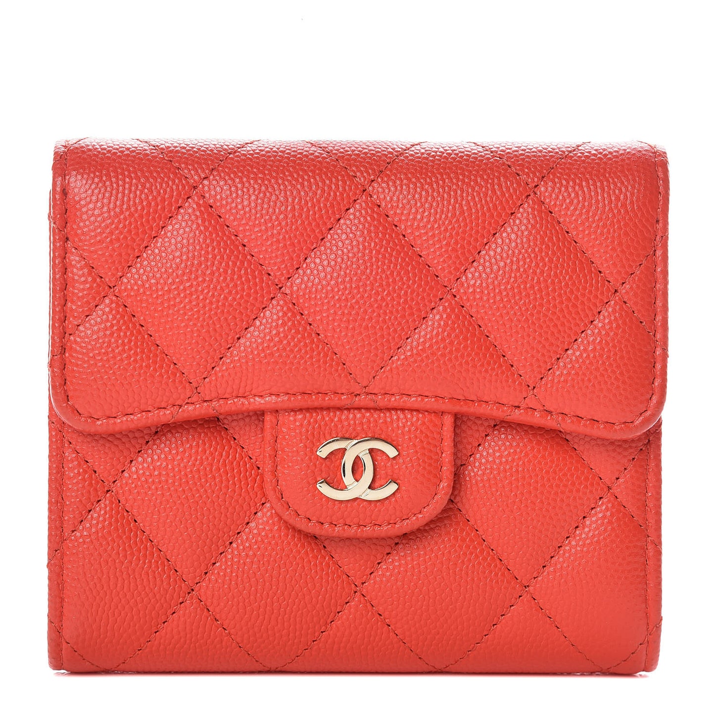 Caviar Quilted Compact Flap Wallet Red