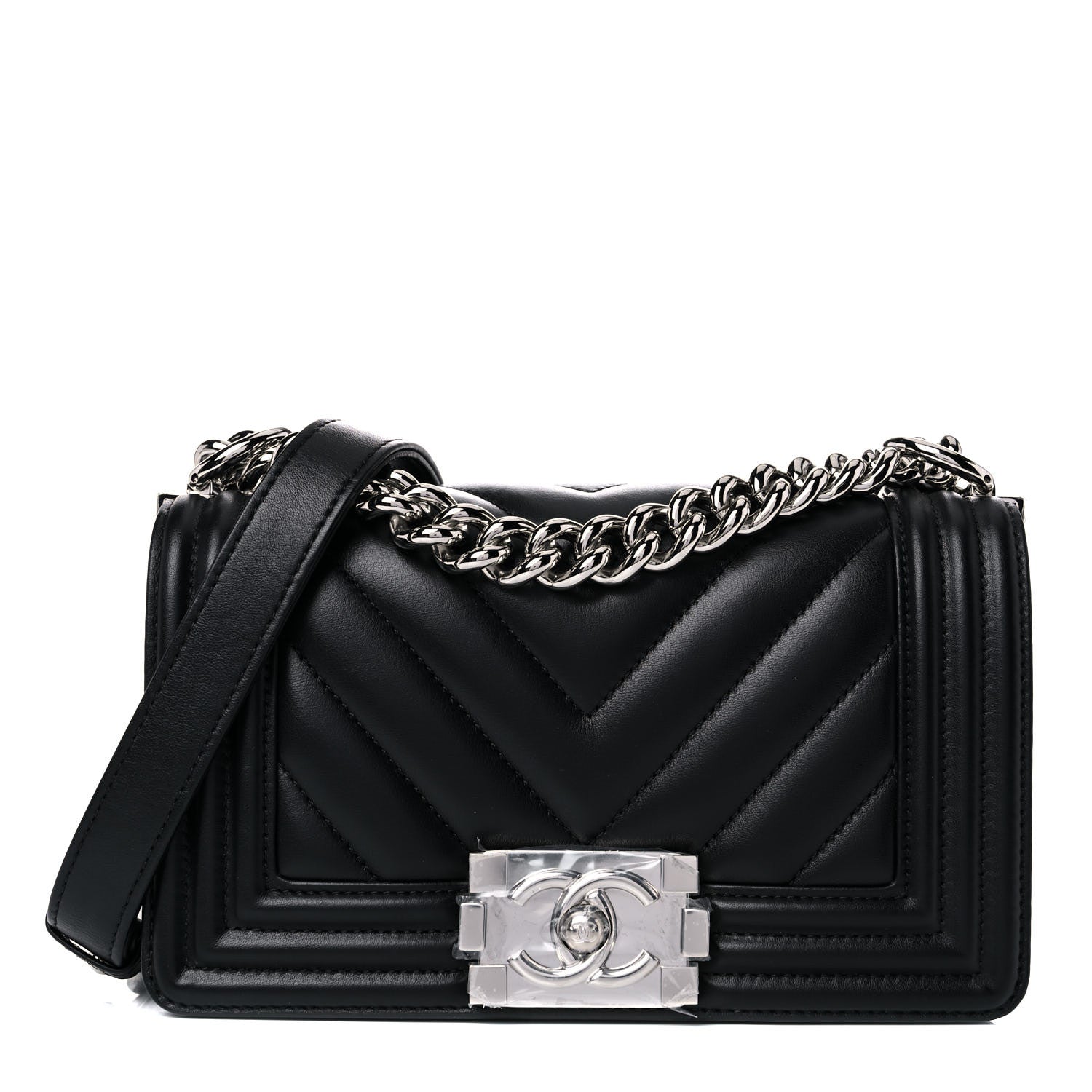 Chanel Calfskin Chevron Quilted Small Boy Flap Black 1 of 15