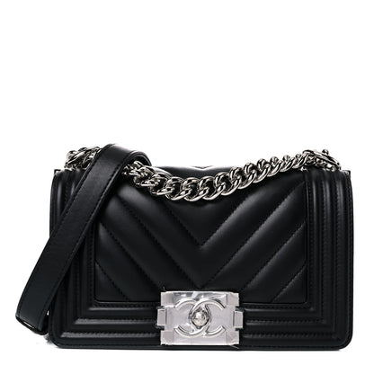Chanel Calfskin Chevron Quilted Small Boy Flap Black 1 of 15