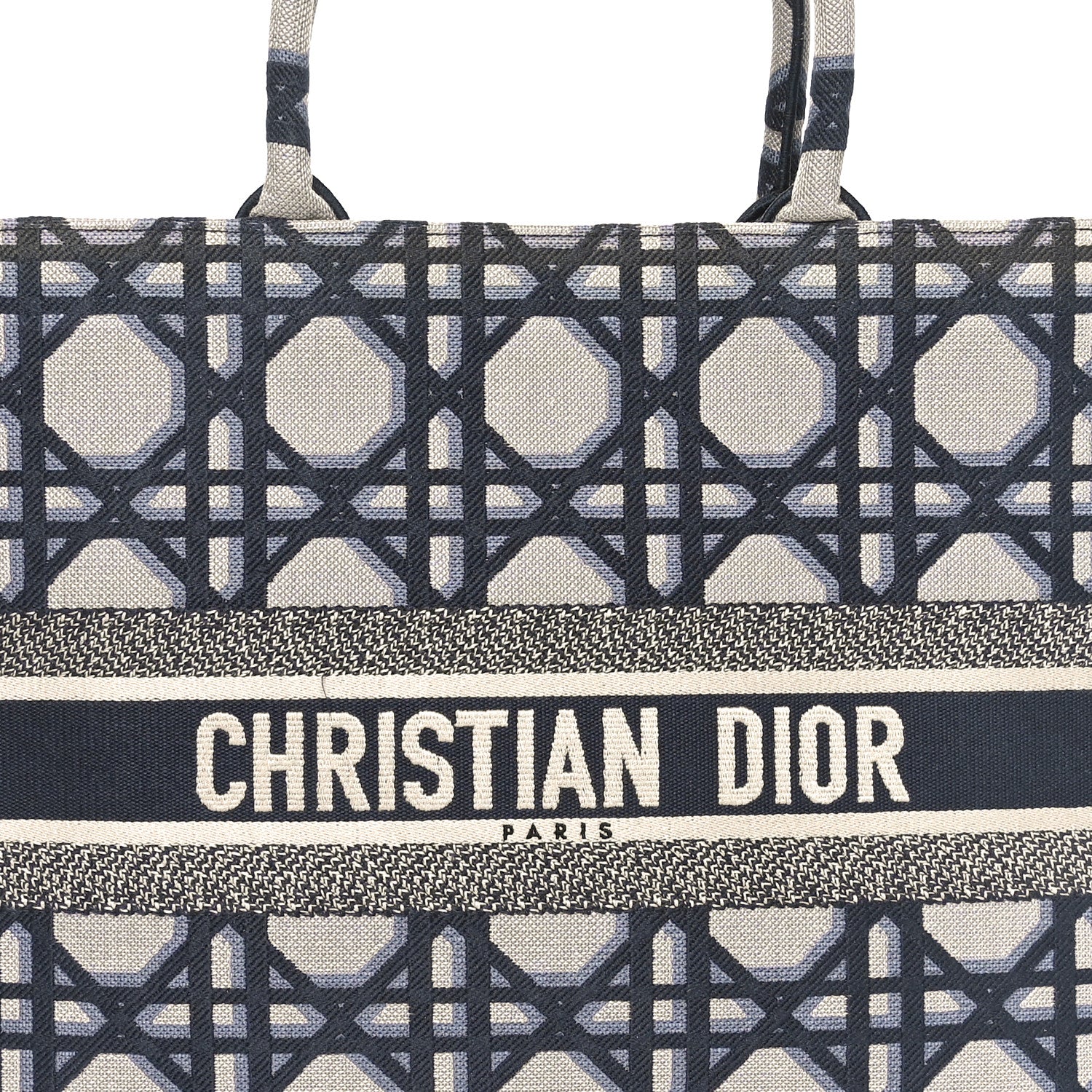 Christian Dior Canvas Macrocannage Embroidered Large Book Tote Beige Blue 7 of 9
