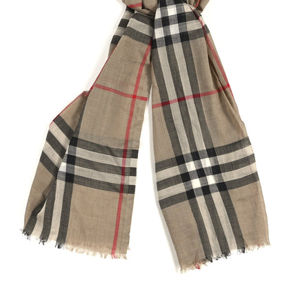 Burberry Wool Silk Gauze Giant Check Lightweight Scarf Camel 3 of 6