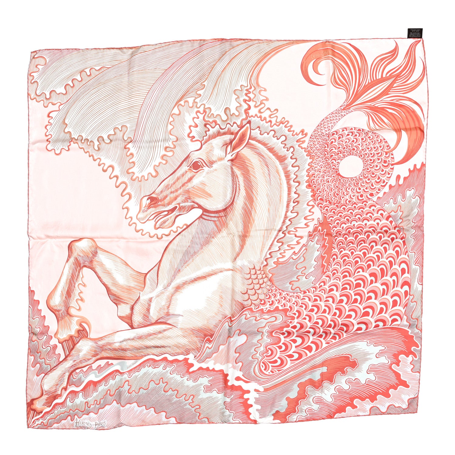 Hermes Silk Cheval Sirene Double Face 90 Rose Poudre Vert Corail 6 of 7