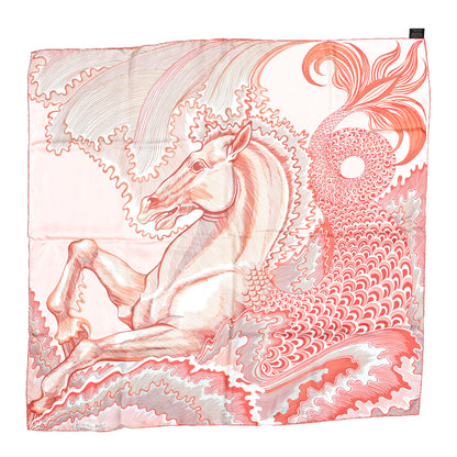 Hermes Silk Cheval Sirene Double Face 90 Rose Poudre Vert Corail 6 of 7