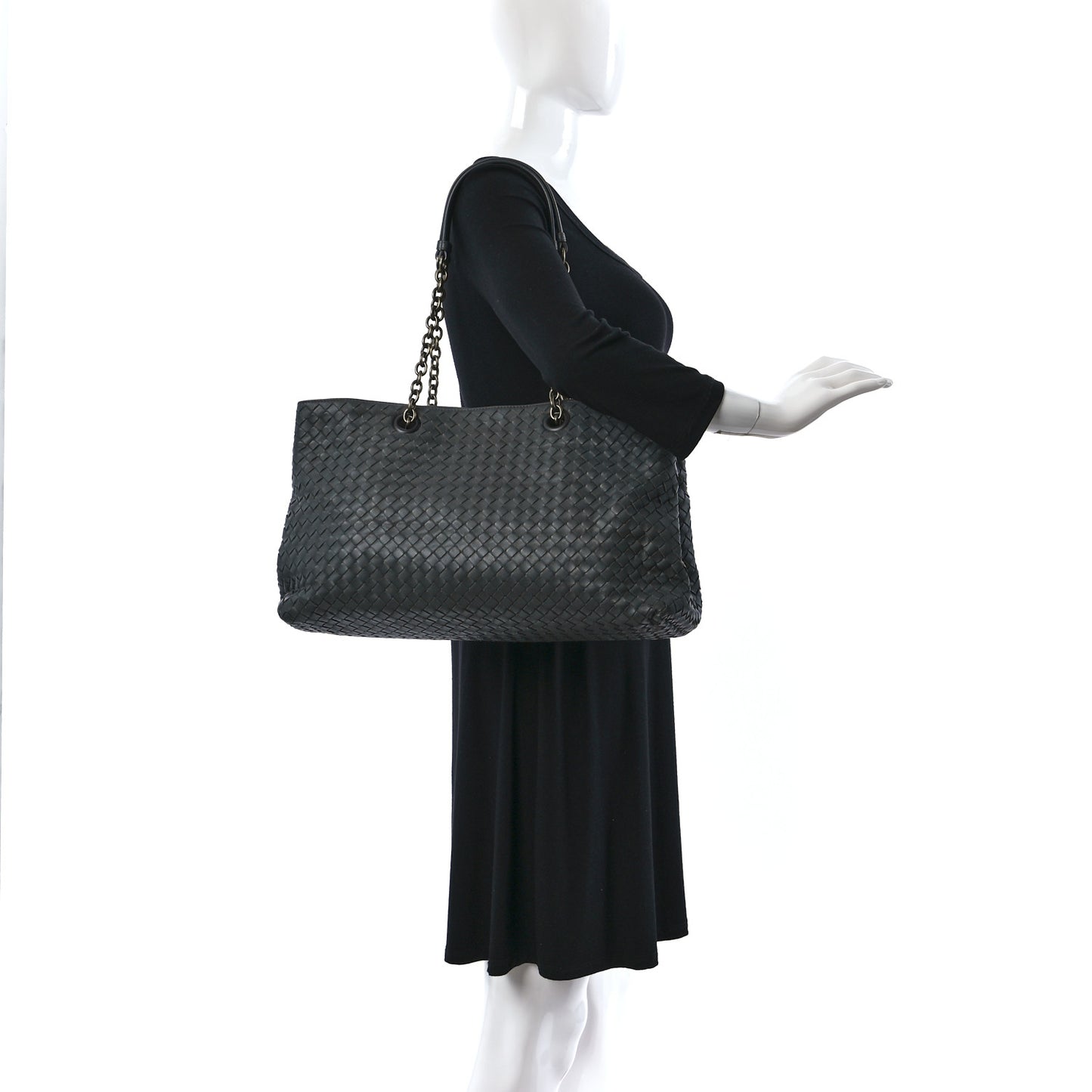 Nappa Intrecciato Large Classic Chain Strap Tote Grey