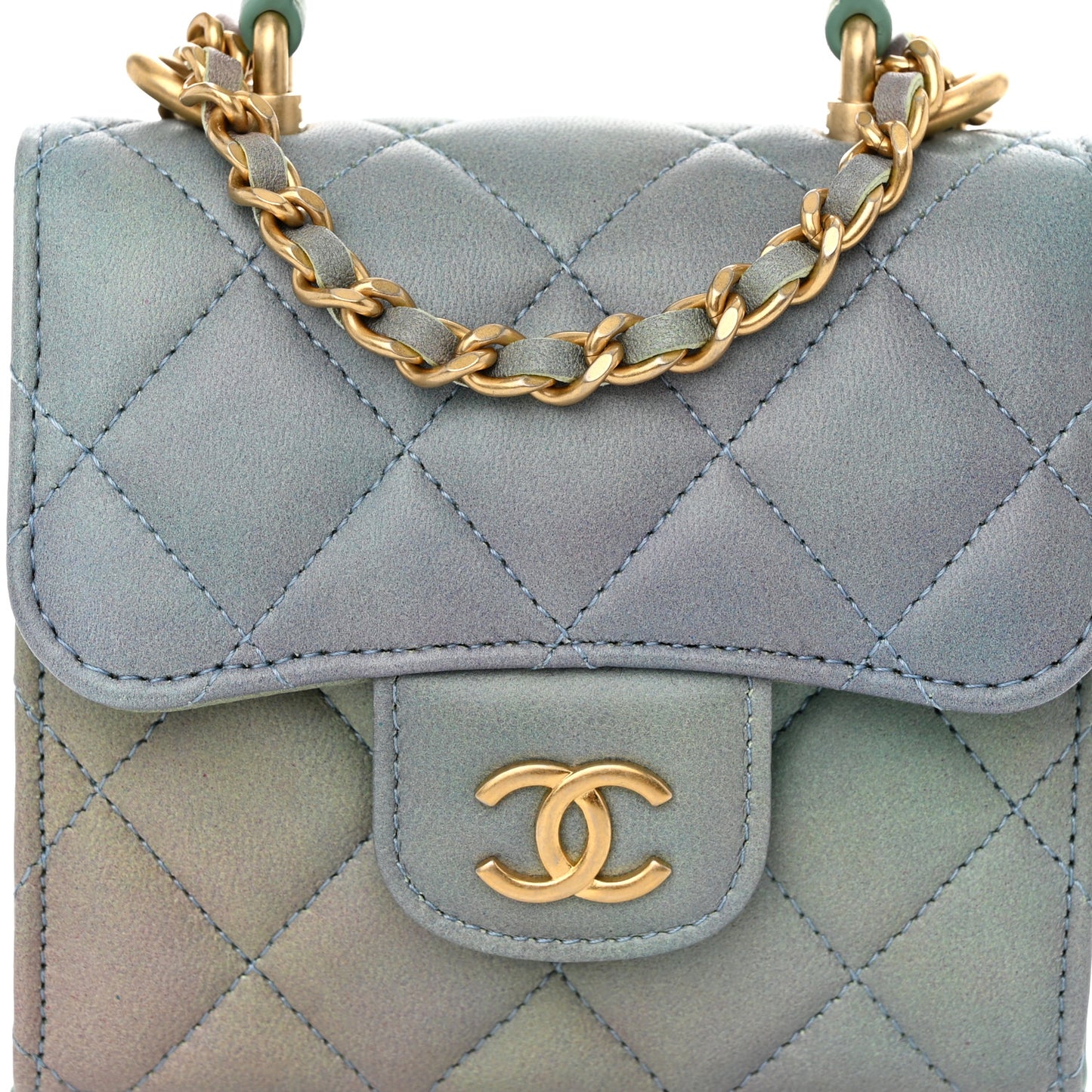 Lambskin Quilted Ombre Top Handle Flap Clutch With Chain Green Purple