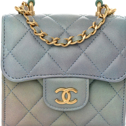 Chanel Lambskin Quilted Ombre Top Handle Flap Clutch With Chain Green Purple 8 of 11