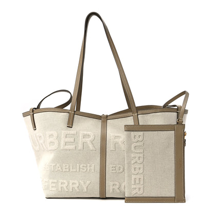 Burberry Cotton Canvas Mini Logo Horseferry Tote Bag Off White 1 of 15