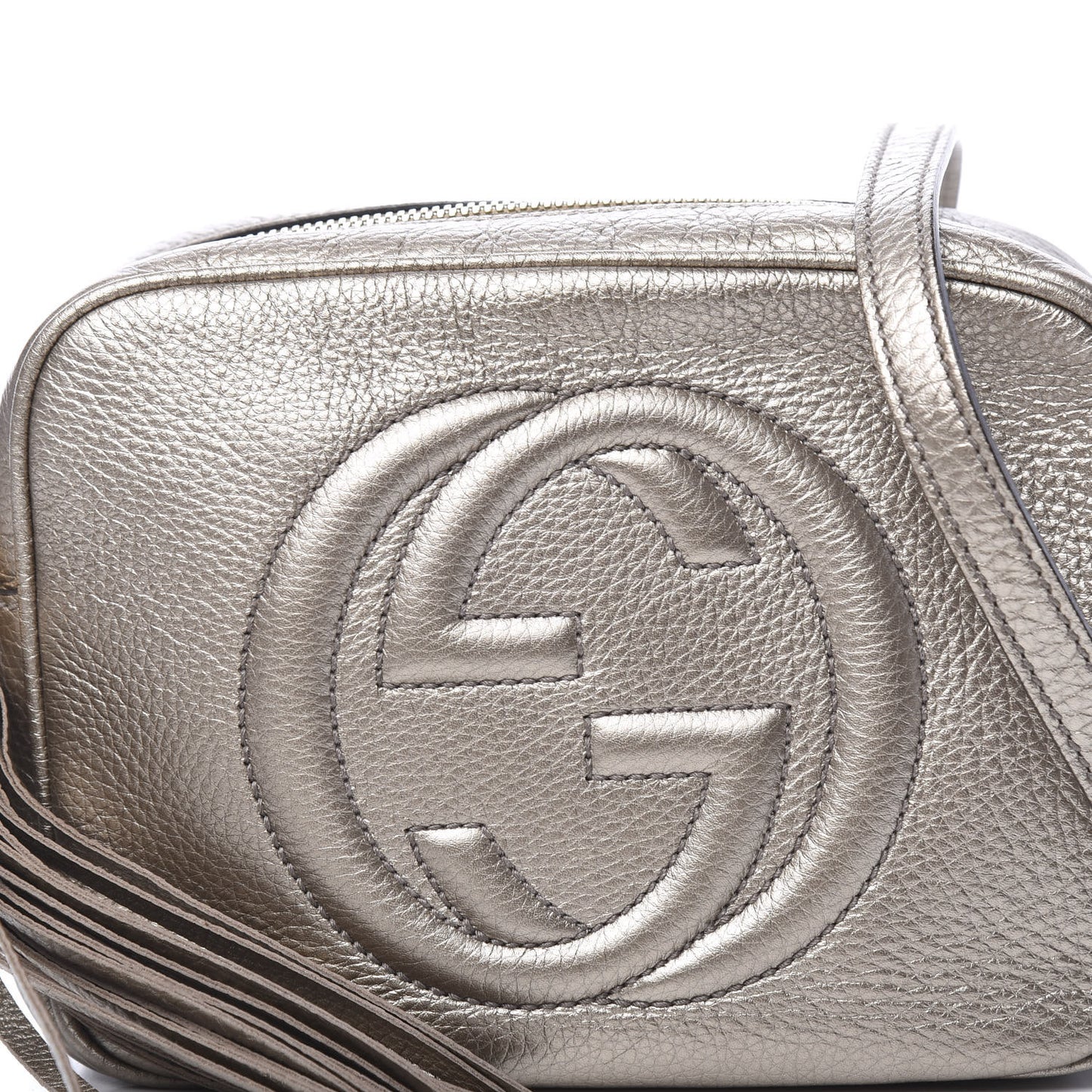 Metallic Pebbled Calfskin Small Soho Disco Bag Golden Beige