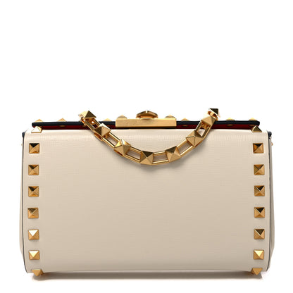 Valentino Garavani Grainy Calfskin Rockstud Alcove Box Clutch Ivory 1 of 9