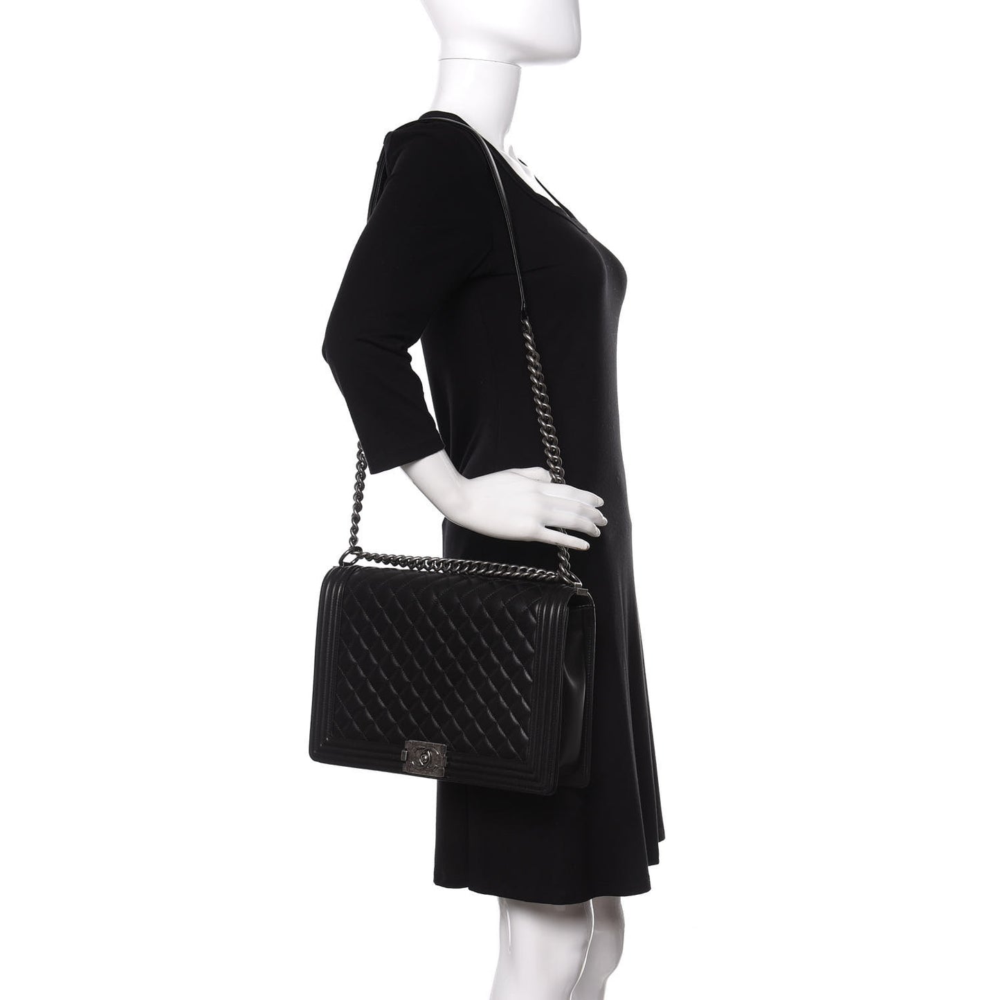 Lambskin Quilted Large Boy Flap Black