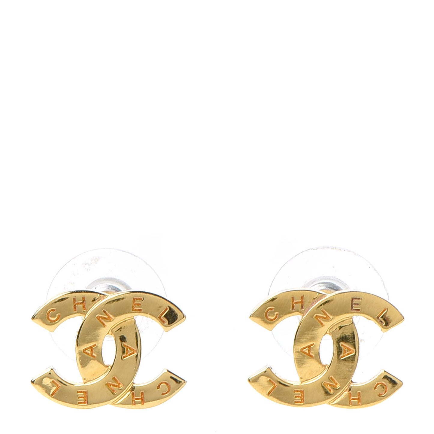 Metal CC Paris Button Stud Earrings Gold